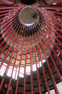 rosso, prospettiva, spirale, scala, cerchio, chiocciola, scale, gradini, ringhiera, scalinata