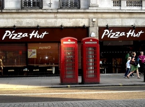 cabine, due, telefono, rosso, strada, persone, rosse, insegne