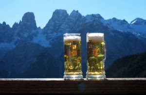 due, birra, bicchieri, montagne, boccali, montagna, vetro, birre