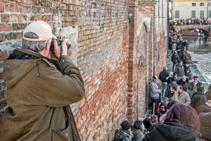 fotografo, ponte, canale, gente, folla, muro, persone, berretto, cappello, fotografare