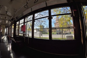 tram, castello, finestrini, milano, alberi, torre, maniglie, vetro