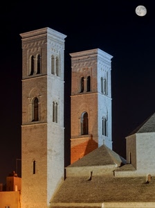 luna, torri, due, notte, finestre, notturno, campanili