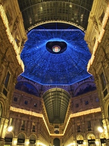 galleria, luci, blu, cupola, milano, stemma, archi, soffitto, azzurro, finestre, prospettiva