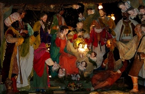 presepe, natale, magi, angeli, gesù, statue, luci, personaggi