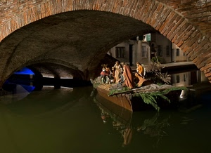 presepe, ponte, acqua, barca, arco, canale, fiume, archi, natale, statue, riflesso