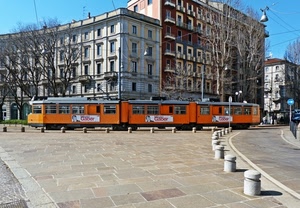 tram, palazzi, strada, alberi, arancione, città, piazza, case, arancio