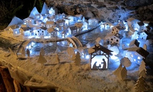 presepe, luci, case, natività, capanna, natale, fiume, stella, cometa, ponti, neve, presepio, azzurro, luce, alberi