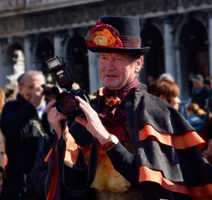 fotografo, cappello, fiore, carnevale, mantello, venezia, costume, maschera, macchina, orologio