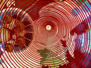 rosso, cerchi, spirale, prospettiva, astratto, verde, colori