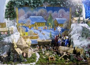 presepe, stella, neve, statuine, quadro, natale, chiesa, presepio, alberi