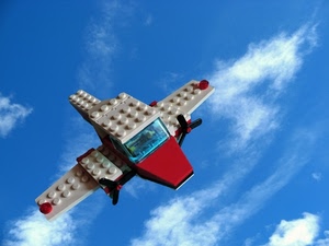 aereo, cielo, lego, nuvole, giocattolo, rosso, eliche, mattoncini, bianco