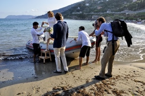 mare, fotografo, spiaggia, gommone, barca, sposi, sposa
