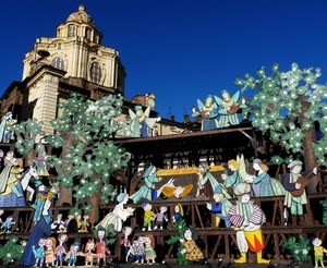 presepe, cielo, chiesa, bambini, angeli, cupola, madonna, natale, personaggi