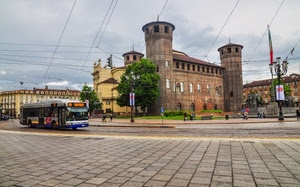 castello, autobus, piazza, torri, torino, fili