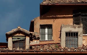 tetto, finestre, tegole, abbaino, grate, abbaini, cielo, casa, sbarre