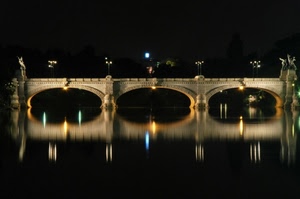 ponte, fiume, notte, riflesso, luci, archi, notturno, acqua, riflessi