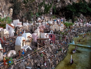 case, barche, presepe, acqua, statuine, presepio, miniatura, roccia, casette, chiesa