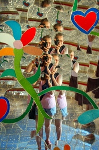 fiore, cuore, fotografo, colori, riflesso, verde, donna, autoritratto, rosso, multicolore, riflessi, specchio