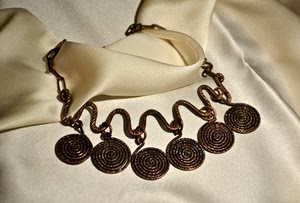 collana, spirale, bianco, spirali, gioiello, sei, seta, rame, stoffa