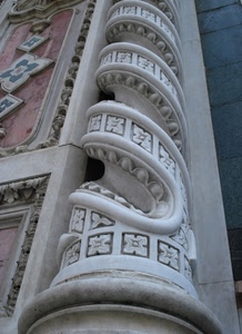 spirale, colonna, marmo, bianco, curve, colonne, scultura, fiori, decori