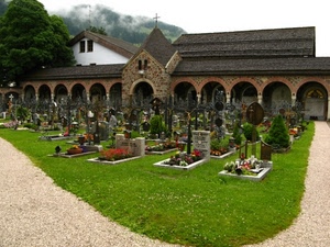 cimitero, tombe, croce, erba, archi, croci, prato, verde, chiesa, fiori