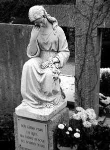 fiori, statua, croce, bianconero, cimitero, tomba, scritta, lapide, marmo, vasi, mani, capelli, monumento, mano, piante