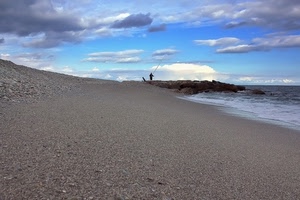 mare, spiaggia, nuvole, pescatore, cielo, sabbia, scogli, acqua
