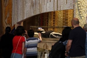 santo, persone, fedeli, devozione, salma, teca, saio, rosso, vetro, chiesa, nero, padre, pio, righe