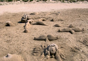 sabbia, spiaggia, sculture, sirena, sirene, forme, donna