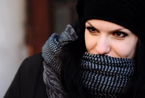 sciarpa, occhi, donna, sguardo, berretto, nero, cappello, naso, viso, ritratto