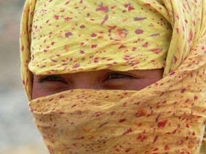 occhi, giallo, donna, velo, rosso, sguardo, colori, foulard