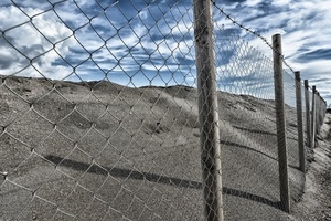 pali, rete, sabbia, nuvole, cielo, recinzione, prospettiva