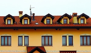 comignoli, finestre, abbaini, tetto, antenna, tegole, casa, vetri, tende, palazzo