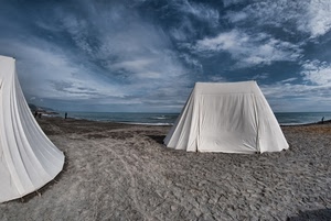 spiaggia, tende, nuvole, sabbia, mare, bianco, tenda