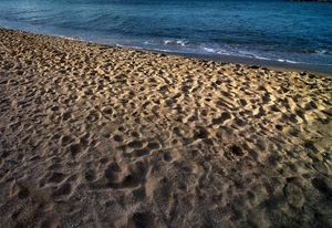 mare, sabbia, spiaggia, orme, acqua, blu, onda, impronte