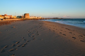 mare, spiaggia, sabbia, torre, orme, cielo, impronte