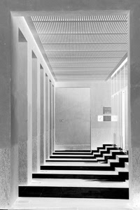 ombre, bianconero, porta, righe, prospettiva, pilastri, ombra, colonne, luce, scalini, corridoio, nero, geometrie, linee, portico, architettura