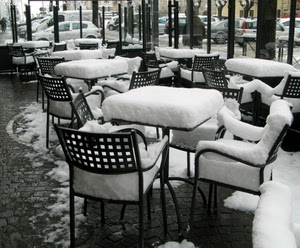 neve, sedie, inverno, tavolini, bar, bianco, tavoli