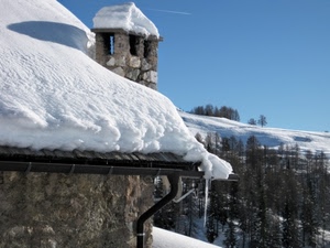 neve, inverno, comignolo, tetto, alberi, bianco, grondaia, montagna, camino
