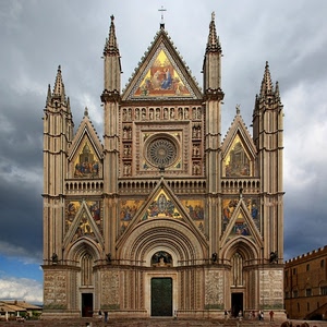 chiesa, duomo, guglie, rosone, mosaici, porte, archi, oro, facciata, orvieto