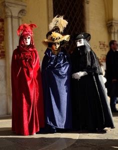 maschere, carnevale, rosso, nero, venezia, blu, dame, tre