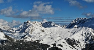 neve, nuvole, bianco, montagne, montagna, inverno, cielo, panorama, cime, alberi