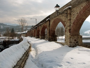 neve, ponte, archi, inverno, lampioni, lampione, bianco