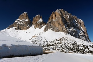 neve, montagna, tre, inverno, strada, cime, cielo, montagne, bianco, rocce, vette, lavaredo, blu, azzurro, roccia