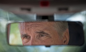 occhi, specchietto, riflesso, uomo, specchio, retrovisore, auto, sguardo, orecchio, abitacolo, viso