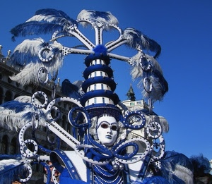 maschera, piume, carnevale, blu, bianco, azzurro, cappello, venezia, cielo, campana, costume, archi
