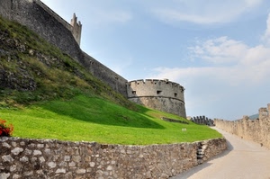 castello, mura, prato, strada, torre, erba, verde, torrione, forte, fortezza