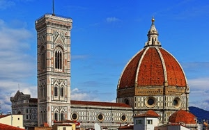 cupola, campanile, firenze, duomo, chiesa, basilica, giotto, torre, nuvole, finestre
