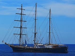mare, veliero, alberi, cielo, barca, nave, blu, acqua, tre, azzurro