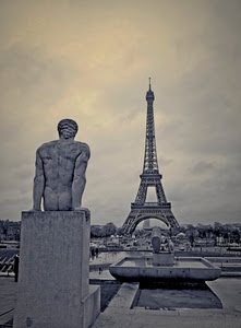 torre, parigi, statua, fontana, cielo, acqua, nuvole, marmo, eiffel, ferro, città, schiena, bianconero, fontane, monumento, parco, scultura, vasca, panorama